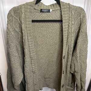Oversized Slouchy Green Cable Knit Cardigan